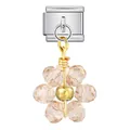 Charm modulare italiano in acciaio inossidabile con pendente a fiore in cristallo champagne - Base Argento Fiore Champagne (ICG788-2)