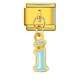 Golden Italian modular bracelet link charm with light blue enamel letter i dangle. - Letter i (ICG551-i) / Gold