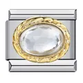 Eslabón de charm italiano con piedra clara ovalada y borde dorado trenzado en acero - Strass Ovalado Claro (ICJ860)