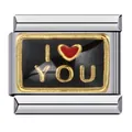 Italienischer Modul-Charm mit rotem Herz und I Love You Gravur für DIY Armbänder - Schwarzer Hintergrund I LOVE YOU Stil (ICJ075-1)