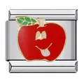 Stainless steel Italian charm bracelet link with red apple enamel design for DIY jewelry - Smiling Apple Style (ICJ522)