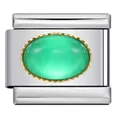 Italienisches Modul-Armband-Element mit ovalem grünem Stein und goldener Fassung - Silberner Sockel Kleines Oval (J288-1)