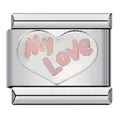 Italienischer Modul-Charm für Armband mit rosa 'MY Love' Herz aus Edelstahl - MY Love Rosa Herz Stil (ICJ466)