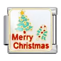 Christmas Italian charm link with enamel tree and Merry Christmas text - Merry Christmas Greetings (ICJ490-1)