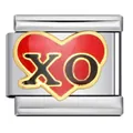 Roter Emaille-Herzanhänger mit XO-Text für italienisches Modularmband aus Edelstahl - XO Rotes Herz Stil (ICJ257-1)