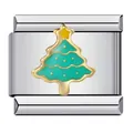 Festive green enamel Christmas tree Italian charm link in stainless steel for DIY bracelets - Green Christmas Tree (ICJ537)