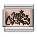 Stainless steel Italian charm link with rose gold Merry Christmas enamel pattern - Gold Merry Christmas (ICJ766)