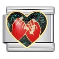 Edelstahl Italienisches Charm-Glied mit rotem Pinky Swear Herz-Design für DIY-Armbänder - Versprechen Geste Stil (ICJ670)