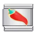 Red chili pepper enamel charm link for Italian modular bracelet made of stainless steel - Stainless Steel Red Chili Style (ICJ485)