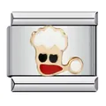 Stainless steel Italian charm link with festive Santa Claus emoji motif in gold finish - Santa with Sunglasses (ICJ852)