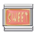 Italienisches Modular-Armband-Element aus Edelstahl mit rosa Emaille und 'SWEET'. - SWEET Buchstabe Rosa Stil (ICJ636)