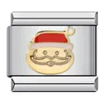 Stainless steel Italian charm module featuring a gold-plated Santa Claus face design - Gold Santa Claus (ICJ892)