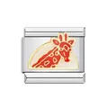 Stainless steel Italian charm link featuring a red enamel giraffe for DIY bracelet - Red Giraffe (ICJ044)
