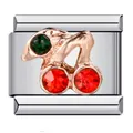 Stainless steel Italian charm link featuring a rose gold cherry with red crystals. - Red Rhinestone Cherry Style (ICJ244)