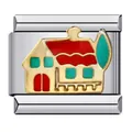 Italian charm link in stainless steel with colorful enamel house design for DIY bracelets - Exquisite House (ICJ147)