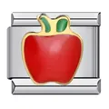 Stainless steel modular bracelet charm link featuring a vibrant red enamel apple design - Red Apple Gold Edge Style (ICJ229-1)