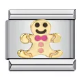 Christmas gingerbread man Italian charm link in gold-plated stainless steel for bracelet - Gold Plated Gingerbread Man (ICJ848)