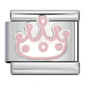 Italienisches Charm-Glied aus Edelstahl mit rosa Emaille-Kronendesign für DIY-Armbänder - Rosa Krone Stil (ICJ499-1)