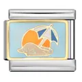 Charm per bracciale modulare italiano in acciaio inox con motivo ombrellone da spiaggia - Ombrellone e Sole (ICJ1410)