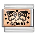 Custom Gemini zodiac Italian charm link for modular bracelets in stainless steel - Gemini (ICJ180) / Rose Gold