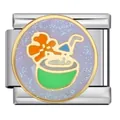 Charm modulare italiano con design a bevanda al cocco glitterata su base in acciaio - Bevanda al Cocco (ICJ1413)
