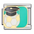 Italian charm bracelet link with graduation football and mortarboard design - Football with Mortarboard (ICJ1684)