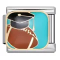 Italian modular charm link featuring a graduation cap and football in enamel finish - Rugby with Mortarboard (ICJ1685)