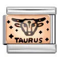 Italian charm link for modular bracelets featuring Taurus zodiac sign in rose gold enamel - Taurus (ICJ183)