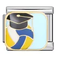 Stainless steel Italian charm link featuring enamel graduation cap and volleyball design - Volleyball with Mortarboard (ICJ1686)