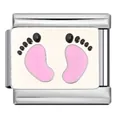 Charm italiano in acciaio inossidabile con motivo a impronte di neonato rosa per bracciali - Impronte di Bambino Rosa (ICJ1402)