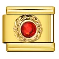Charm italiano de acero inoxidable chapado en oro con una piedra de circón rojo vibrante - Base Dorada Strass Rojo (ICJ263-1)