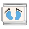 Link charm modulare italiano in acciaio inossidabile con motivo piedini blu - Impronte di Bambino Blu (ICJ1597)