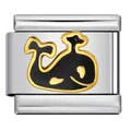 Maglia charm balena dettagliata per bracciale modulare italiano in acciaio, nero e oro - Balena Nero e Oro (ICJ877-1)