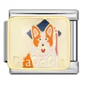 Italian modular charm link in stainless steel featuring a cartoon graduation dog design - Graduation Corgi (ICJ1698)