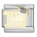 Stainless steel graduation charm with 'I Am Done' text and cap for modular bracelet - I Am Done (ICJ1705)