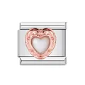 Eslabón para pulsera italiana con corazón decorativo de oro rosa y piedra blanca - Corazón Oro Rosa Incrustación Blanca (ICJ008)