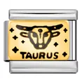 Taurus zodiac Italian charm link in stainless steel with gold-plated bull and star design - Taurus (ICJ250-1)