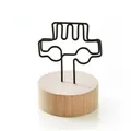 Minimalist wooden base memo holder with car shaped black metal wire clip for desk - Car