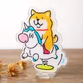 Adorable acrylic desktop memo holder featuring a Shiba Inu riding a unicorn illustration - Dog Rocking Horse