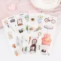 Set of 6 sheets cute watercolor cartoon washi stickers for scrapbooking and diary decoration - Cozy Time