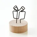 Vintage wooden base memo holder with gift box shaped black metal wire clip for desk - Gift