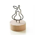 Rustic vintage wooden base memo clip featuring a pear-shaped metal wire photo holder - Pear
