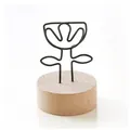 Retro wooden memo clip with black metal plant-shaped wire for home desk decor - Flower
