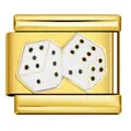 Exquisito charm modular italiano de acero inoxidable bañado en oro con dados - Estilo Dados Dobles (ICJ645-1)