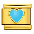 Charm modulaire en acier inoxydable doré avec cœur en émail bleu pour bracelet - Style de Cœur Bleu (ICY576-2)