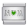 Maillon de bracelet modulaire italien en acier avec motif MOM cœur vert - Style Cœur MOM Argenté (ICY1315)