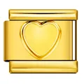 Charme de bracelet modulaire italien en acier inoxydable plaqué or avec un motif de cœur gravé - Style de Cœur Estampé Doré (ICY577-2)