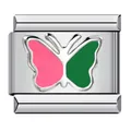 Maillon de charme italien papillon en émail rose et vert pour bracelets en acier - Style Papillon Rose et Vert (ICY1279)