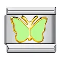 Charme de bracelet modulaire italien en acier inoxydable avec papillon doré et émail vert - Style Papillon Vert et Or (ICY1280)