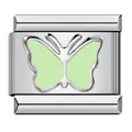 Maillon de charme italien en acier inoxydable avec un motif papillon en émail vert - Style Papillon Vert Clair (ICY1281)